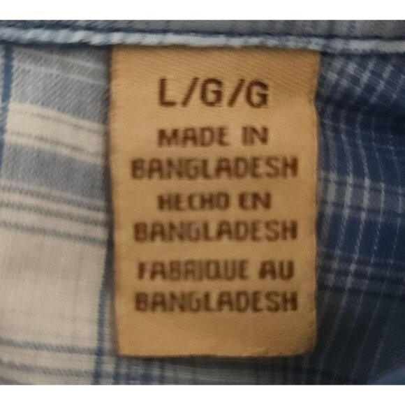 Large Wrangler Mens Western Blue Plaid Short Sleeve Shirt Pearl Snap Buttons - Picture 10 of 12